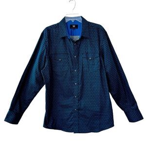 House of Lords Men’s Casual Disco Skater Shirt Long Sleeve Blue Black SZ XL